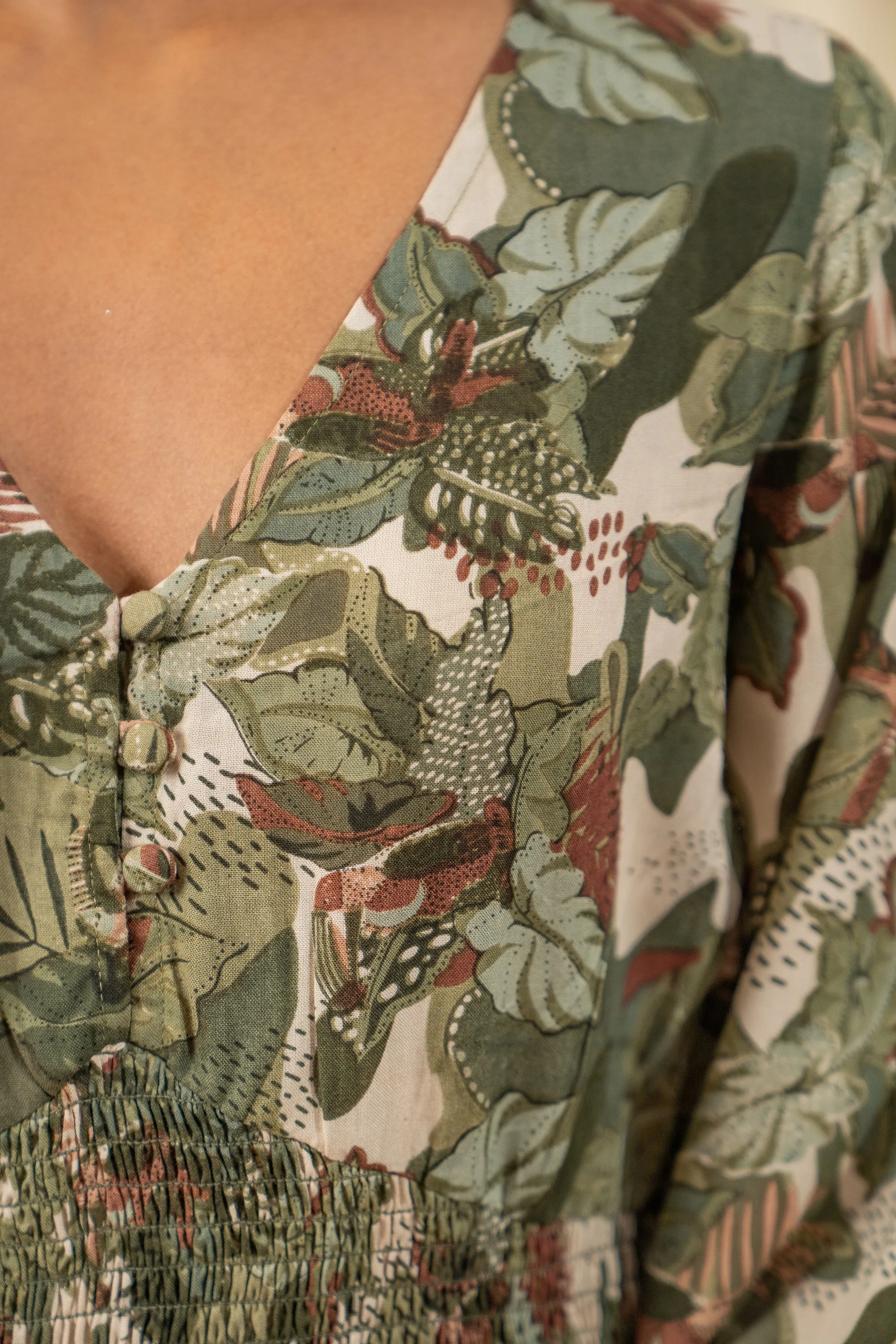 Afro Olive Tiered Dress