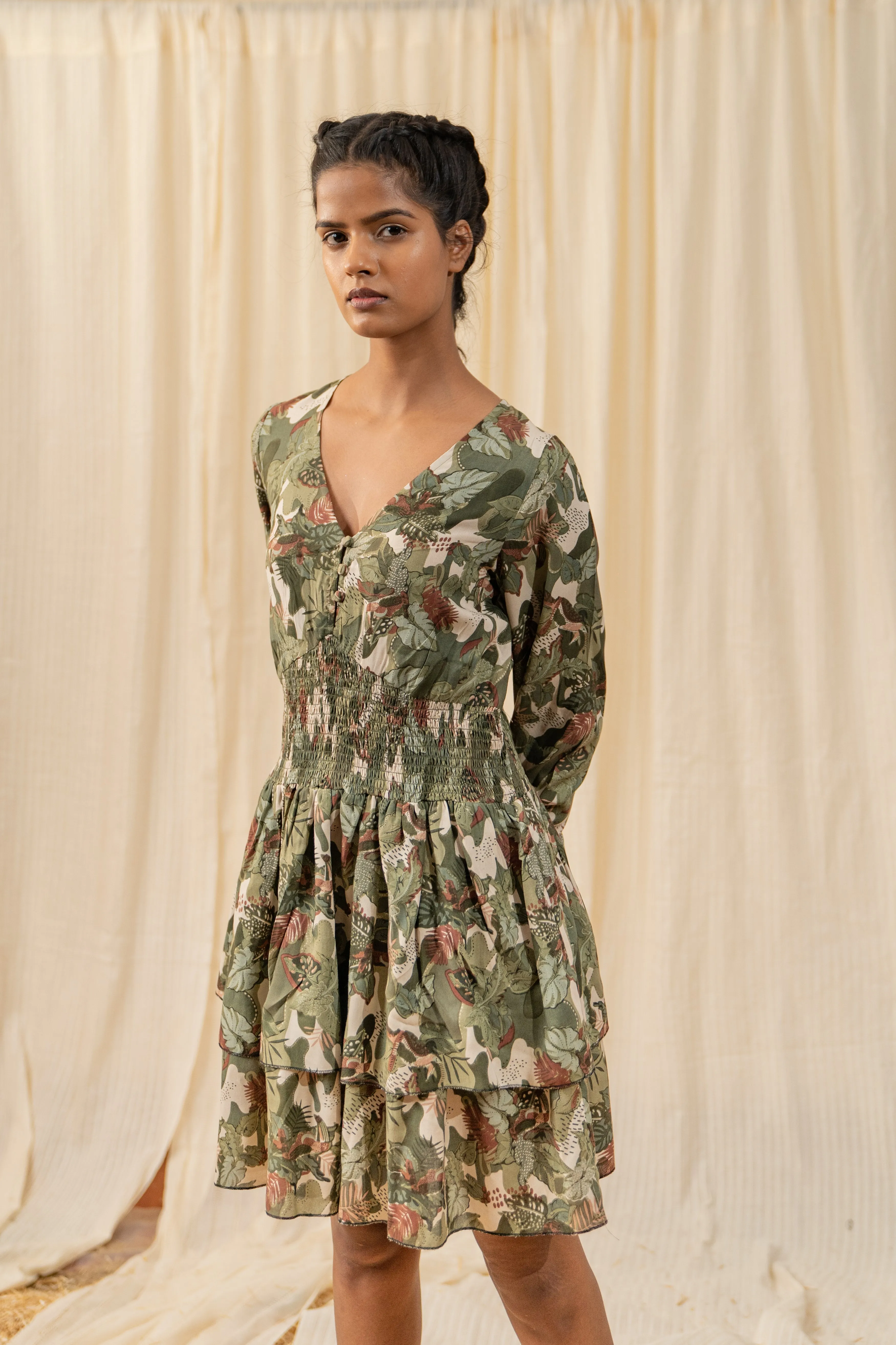 Afro Olive Tiered Dress