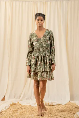 Afro Olive Tiered Dress