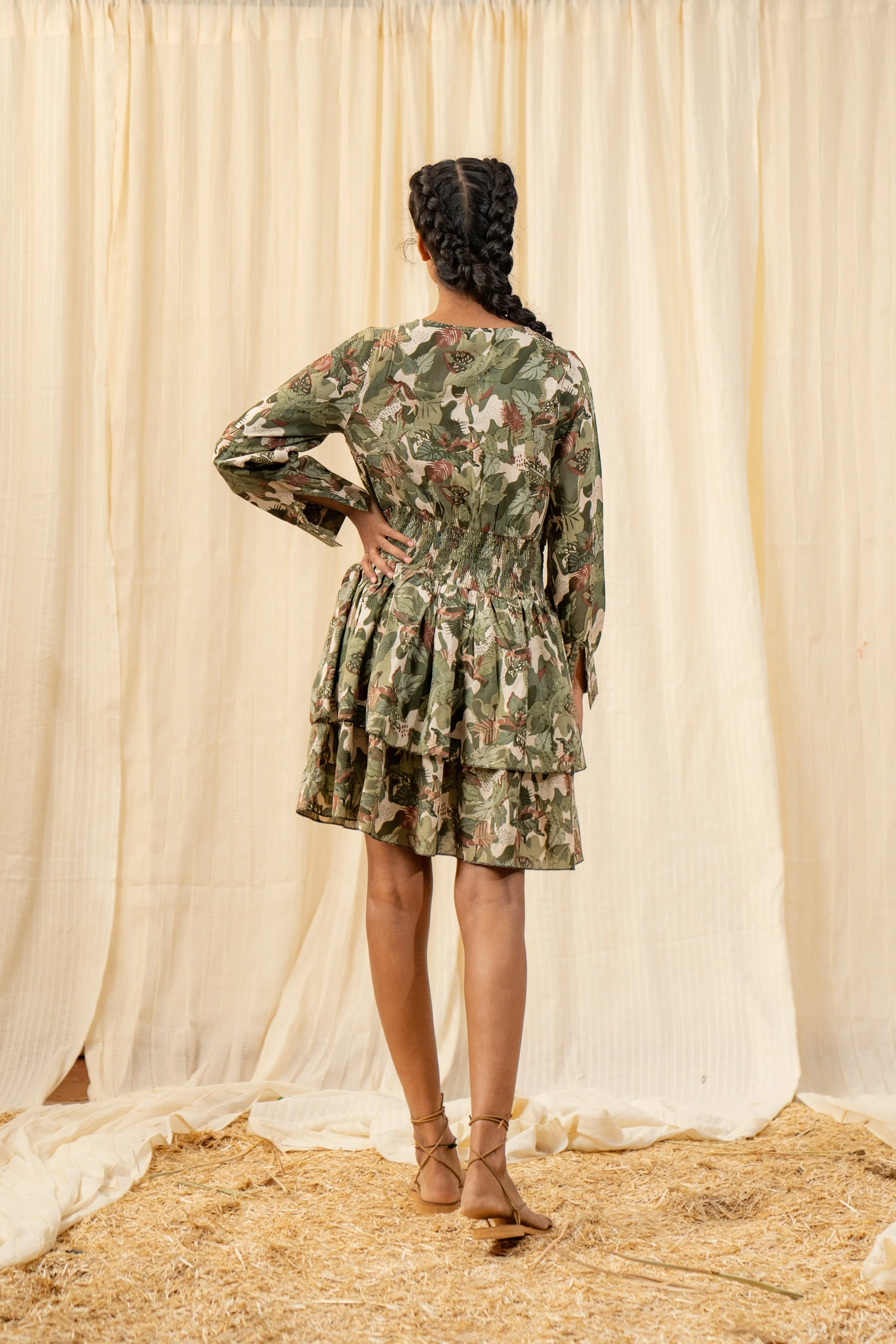 Afro Olive Tiered Dress
