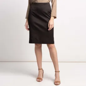 Chocolate Brown Poly Cotton Women's Straight Skirt
