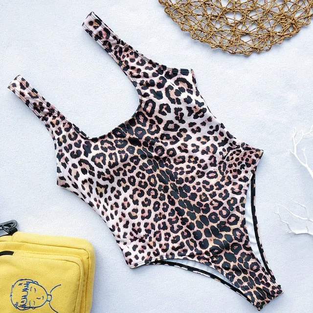 In-X Sexy Leopard one piece swimsuit One shoulder bikini 2019 High cut swimwear women monokini Padded bathing suit New bodysuit