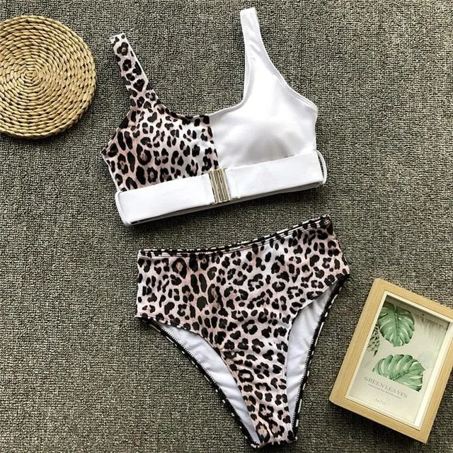 In-X Sexy Leopard one piece swimsuit One shoulder bikini 2019 High cut swimwear women monokini Padded bathing suit New bodysuit