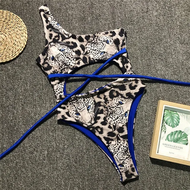 In-X Sexy Leopard one piece swimsuit One shoulder bikini 2019 High cut swimwear women monokini Padded bathing suit New bodysuit
