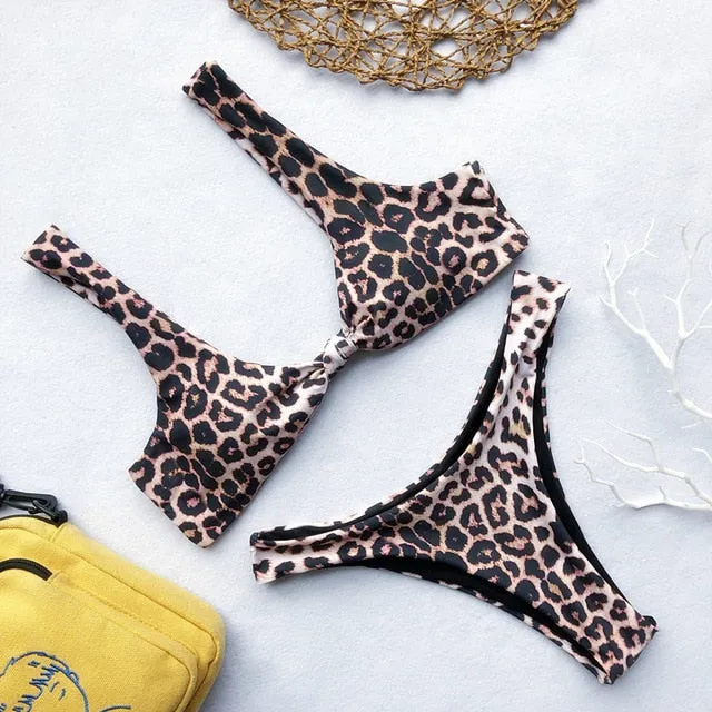 In-X Sexy Leopard one piece swimsuit One shoulder bikini 2019 High cut swimwear women monokini Padded bathing suit New bodysuit