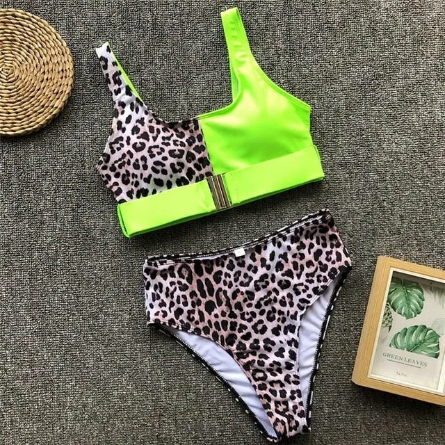 In-X Sexy Leopard one piece swimsuit One shoulder bikini 2019 High cut swimwear women monokini Padded bathing suit New bodysuit