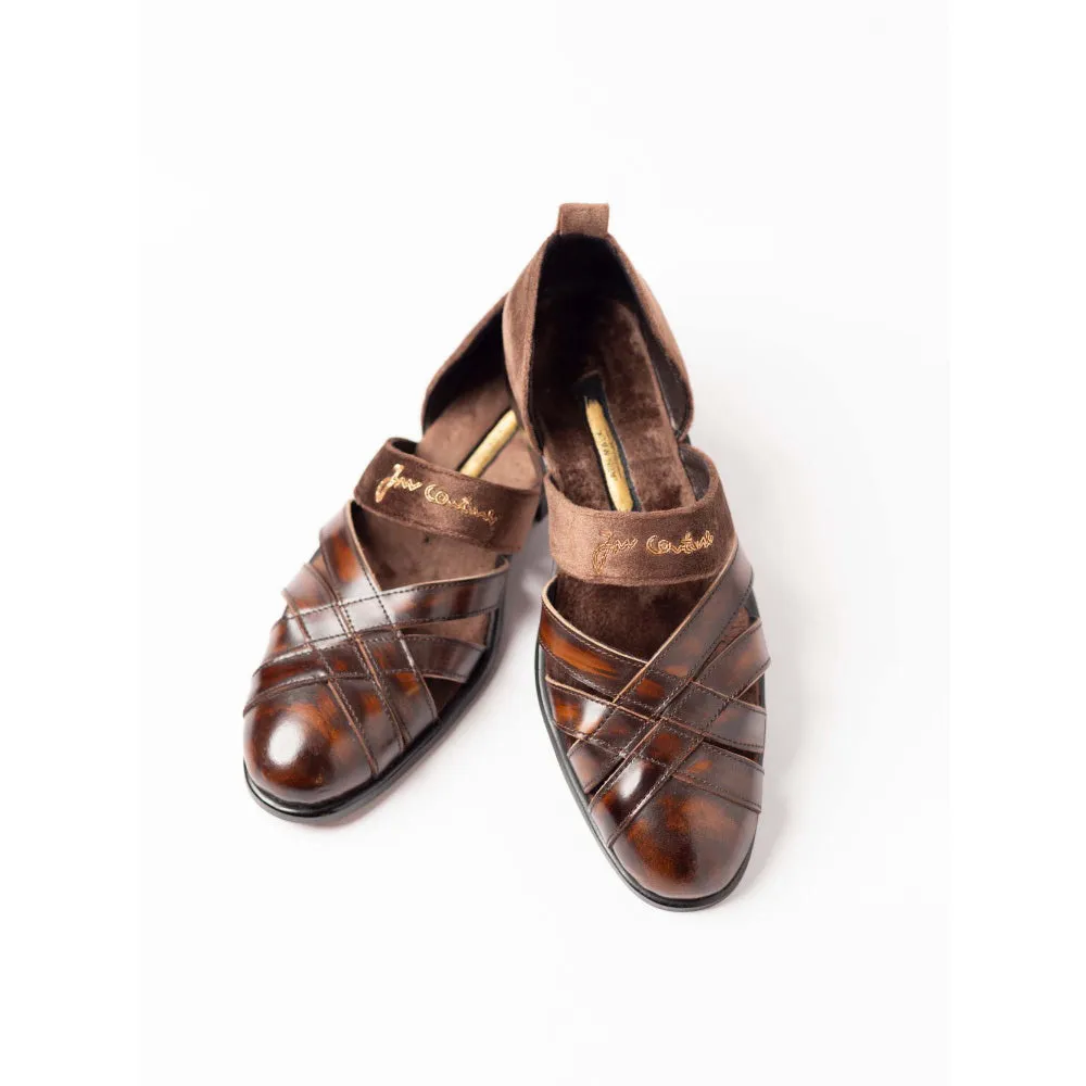 Jatin Malik Coffee Brush off closed toe Peshawari Formal Shoes
