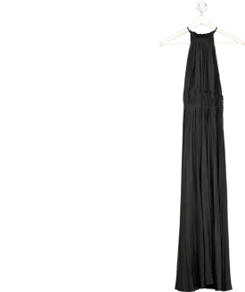 Maje Black Pleated Satin Maxi Dress UK 8