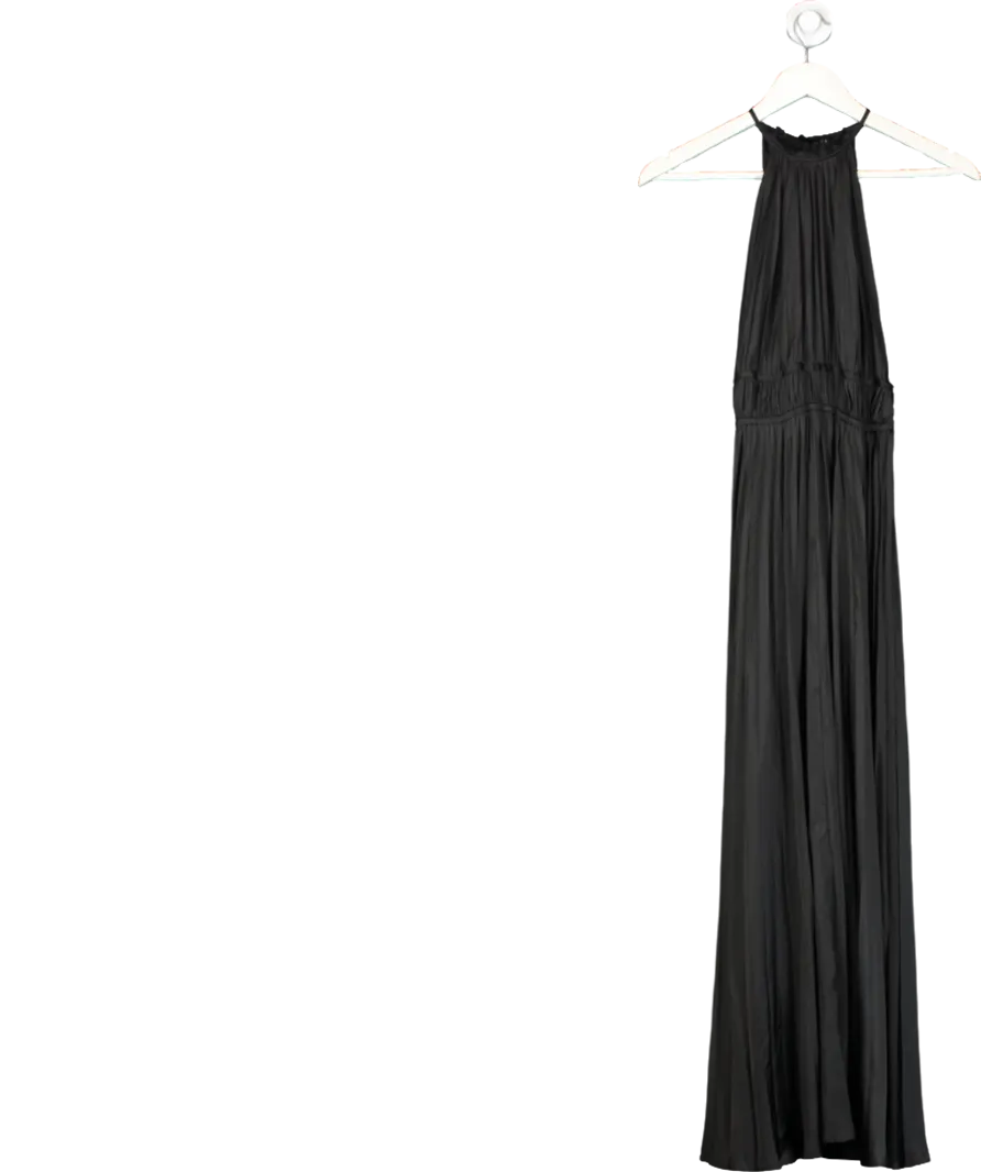 Maje Black Pleated Satin Maxi Dress UK 8