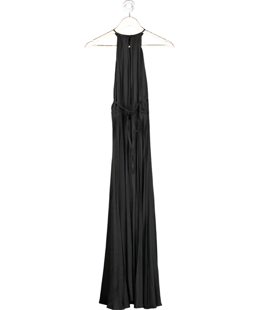 Maje Black Pleated Satin Maxi Dress UK 8