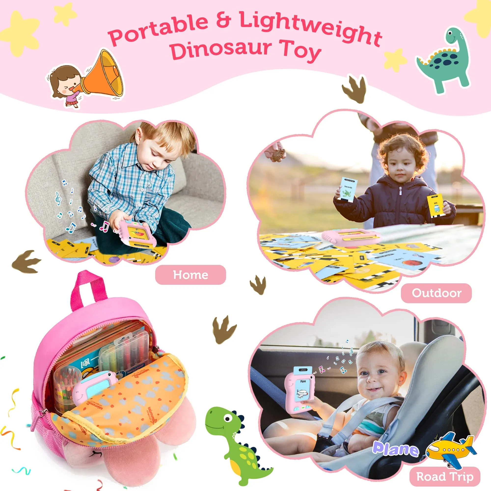 Richgv Upgraded Talking Flash Cards, Big Button Toys for 1 2 3 4 5 6 Years Girls, Educational Games for Toddlers, Preschool Learning Toys for Kids, Dinosaur Toys Christmas Gifts