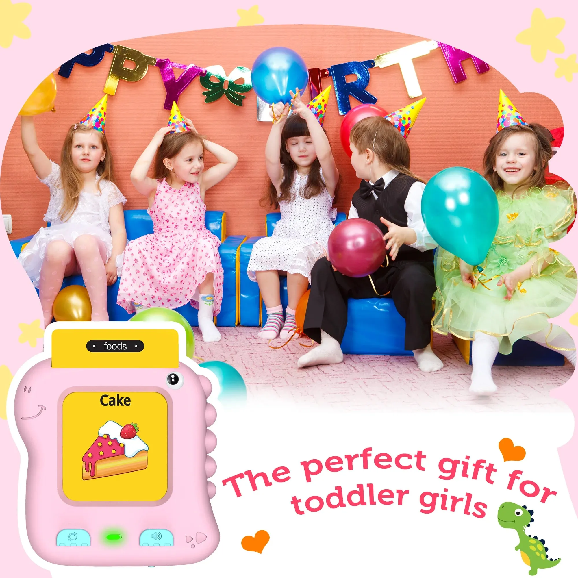 Richgv Upgraded Talking Flash Cards, Big Button Toys for 1 2 3 4 5 6 Years Girls, Educational Games for Toddlers, Preschool Learning Toys for Kids, Dinosaur Toys Christmas Gifts