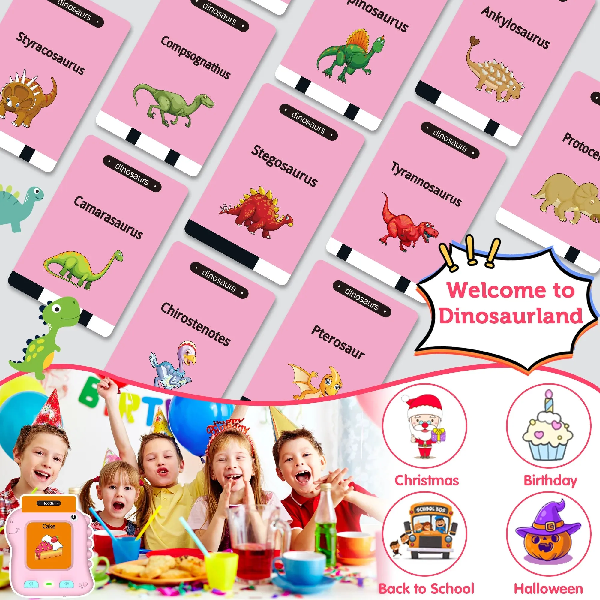 Richgv Upgraded Talking Flash Cards, Big Button Toys for 1 2 3 4 5 6 Years Girls, Educational Games for Toddlers, Preschool Learning Toys for Kids, Dinosaur Toys Christmas Gifts