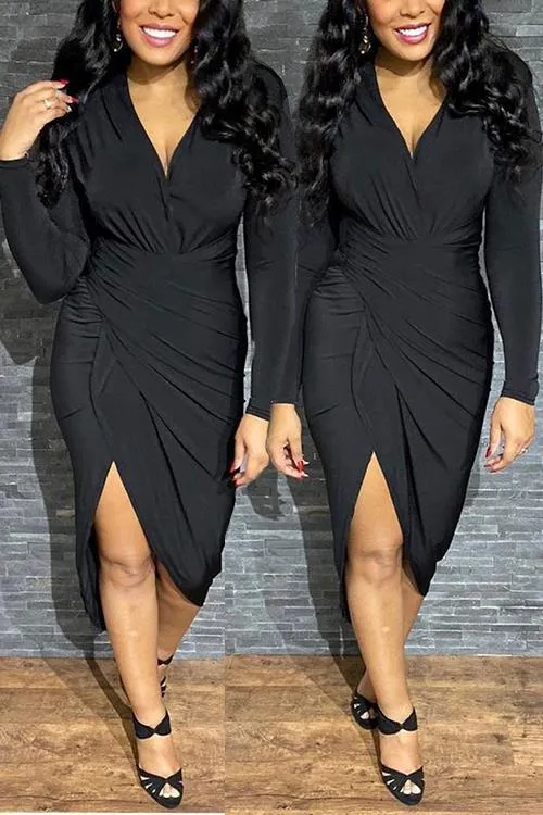 V Neck Long Sleeve Dress