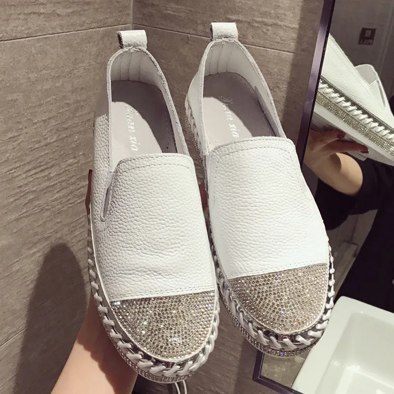 Women Genuine Leather Casual Creepers Flats