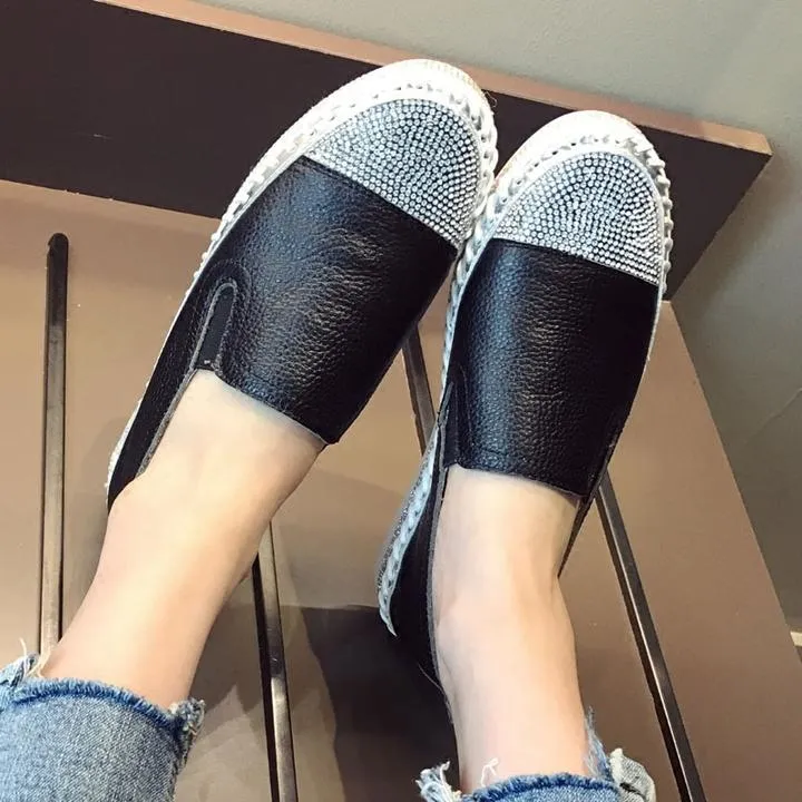 Women Genuine Leather Casual Creepers Flats