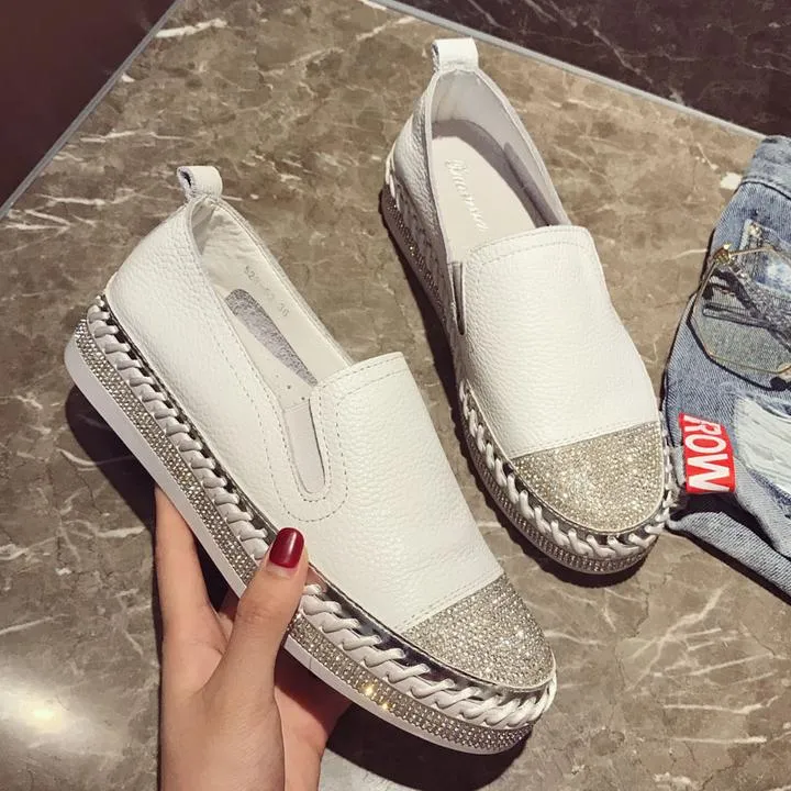 Women Genuine Leather Casual Creepers Flats