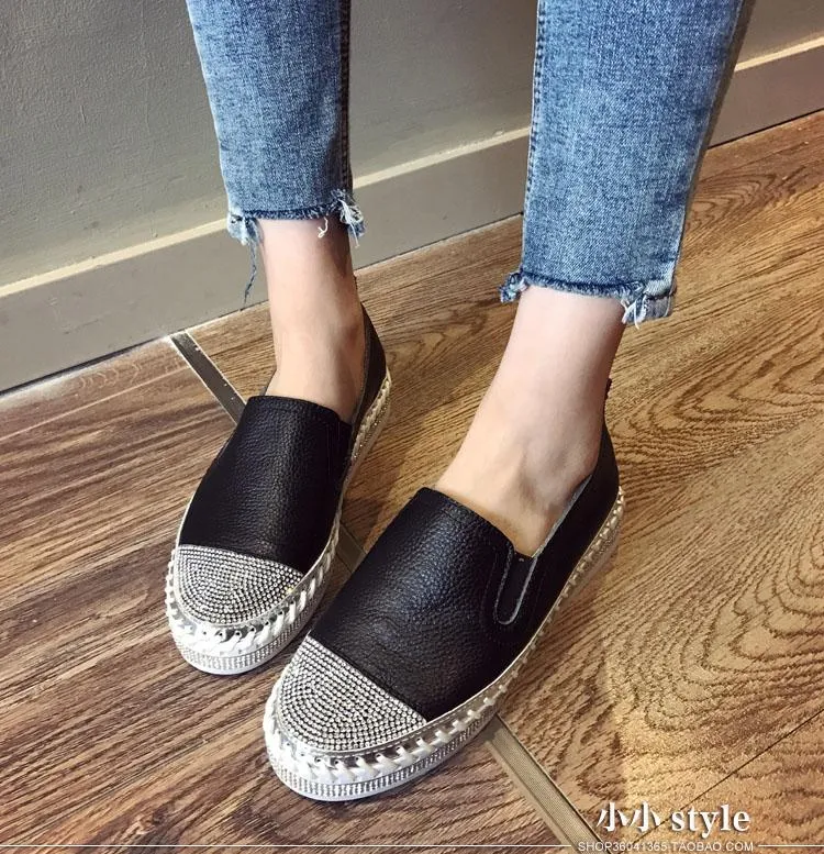 Women Genuine Leather Casual Creepers Flats