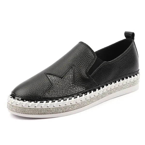 Women Genuine Leather  Star Loafers Flats