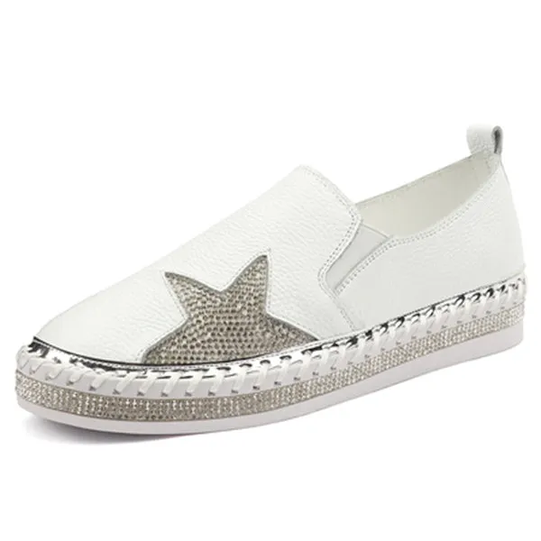Women Genuine Leather  Star Loafers Flats
