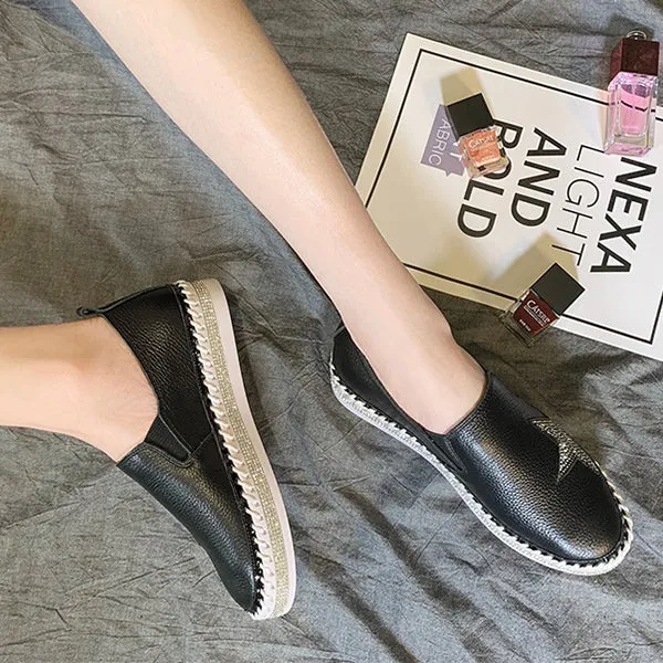 Women Genuine Leather  Star Loafers Flats