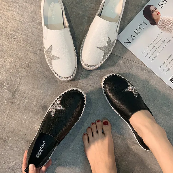 Women Genuine Leather  Star Loafers Flats