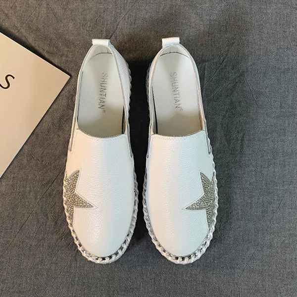 Women Genuine Leather  Star Loafers Flats