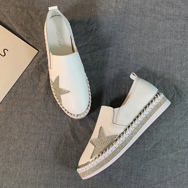 Women Genuine Leather  Star Loafers Flats